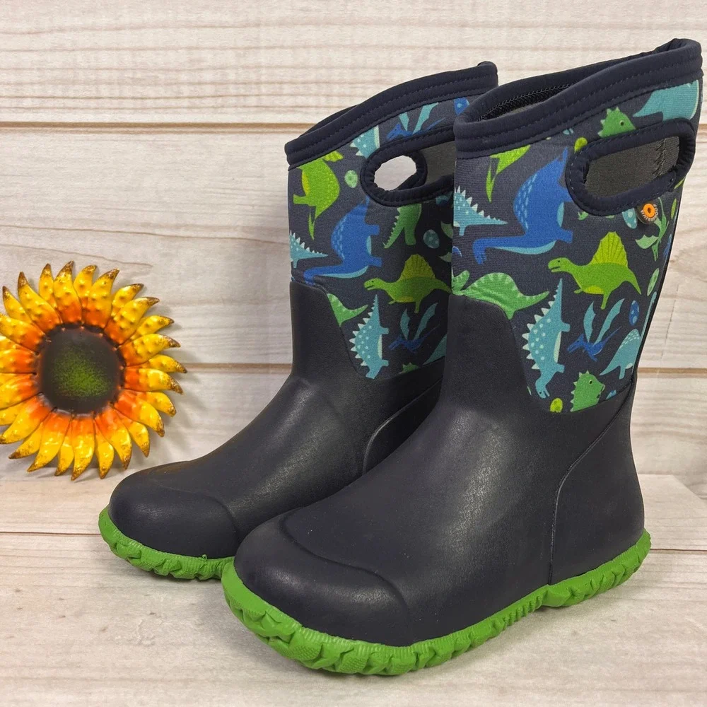 Bogs Durham Dinosaur Waterproof Winter Boots Youth Size 1 Navy Blue Green